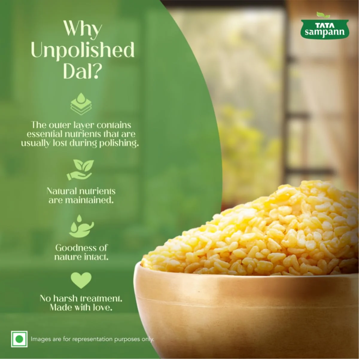 Tata Sampann Unpolished Yellow Moong Dal (Dhuli) Split (500 g)