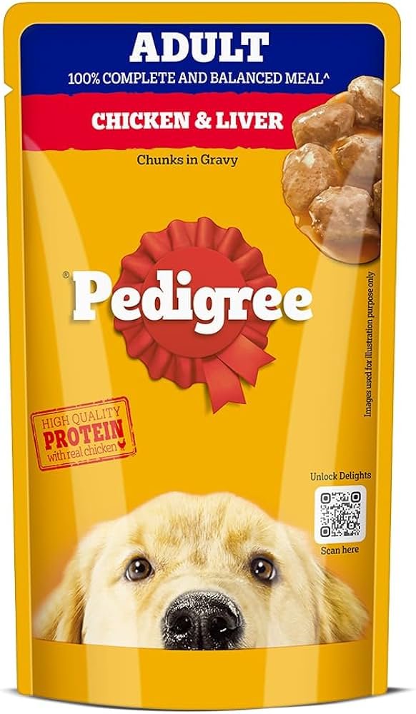 Pedigree Adult Wet Dog Food, Chicken & Liver Chunks in Gravy (130 g)